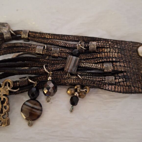A Woman's Leather Cuff Bracelet Charms Steampunk Strappy Grunge Streetwear - Picture 2 of 11